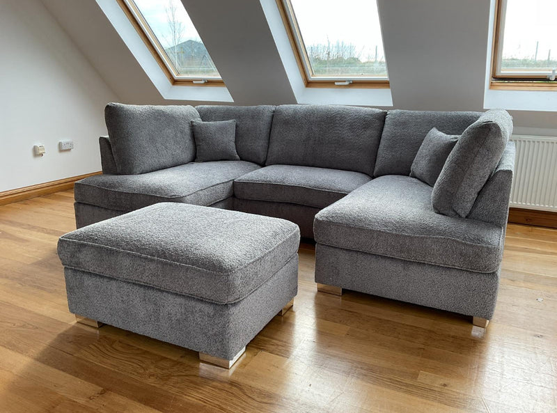 Cannes U-Shaped Cinema Sofa Bed – Grey Boucle Fabric