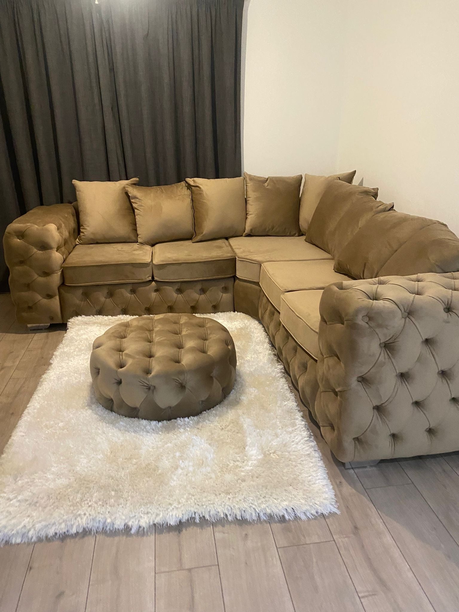Ashton Chesterfield Corner 5 Seater Mink Plush Velvet