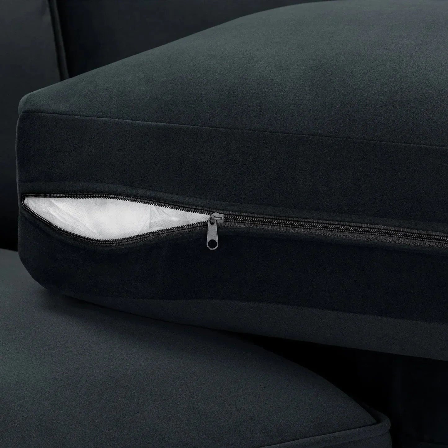 U-Shape High Back Corner Sofa – Plush Black Velvet