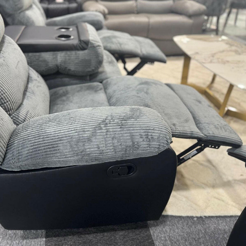 Rio Grey Cord Fabric Recliner Sofa Set – 3+2 Seater