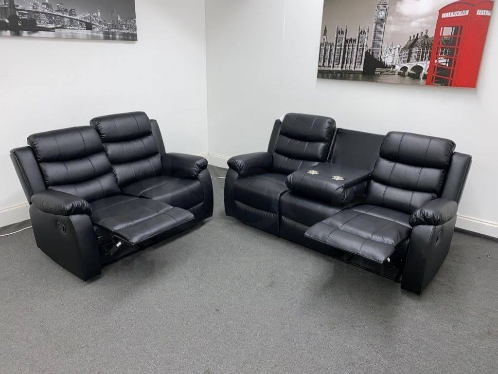 Roma 3+2 Leather Recliner Sofa Set – Black