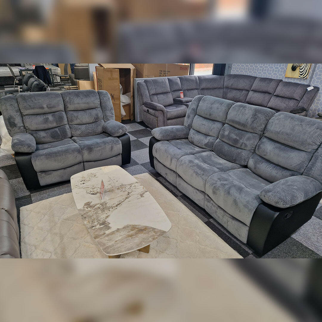 Rio Grey Cord Fabric Recliner Sofa Set – 3+2 Seater