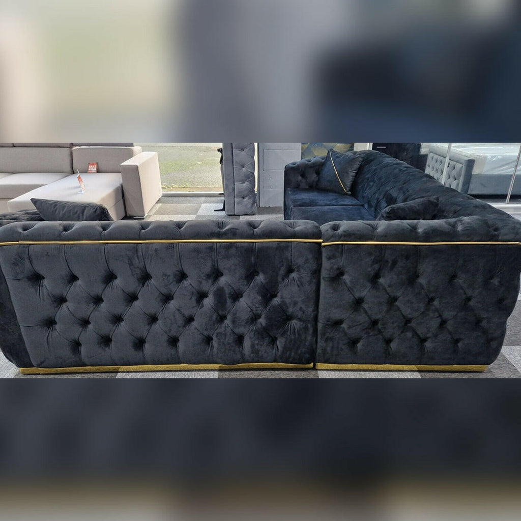 Toronto Black & Gold Chesterfield Corner Sofa L-Shaped Seating