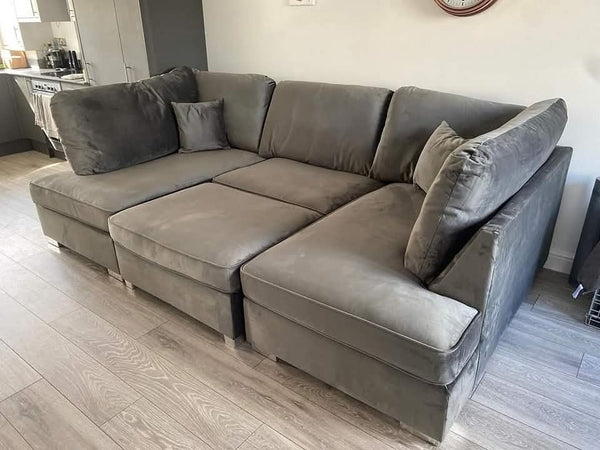 Carnaby Small U-Shape Sofa with Footstool Grey