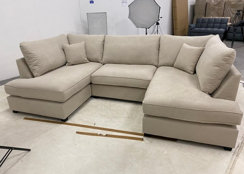 Carnaby Small U-Shape Sofa with Footstool – Sand Naples Fabric