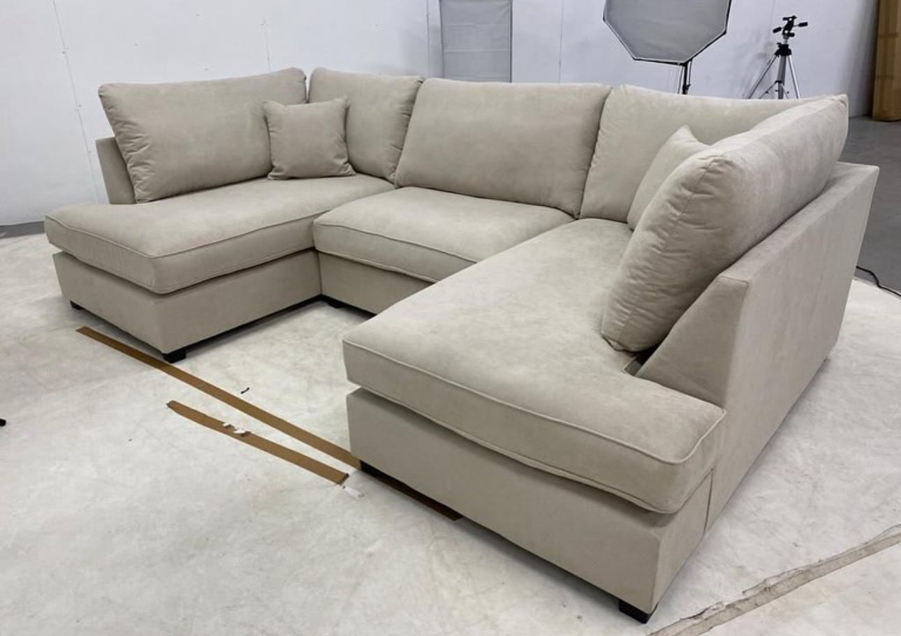 Carnaby Small U-Shape Sofa with Footstool – Sand Naples Fabric
