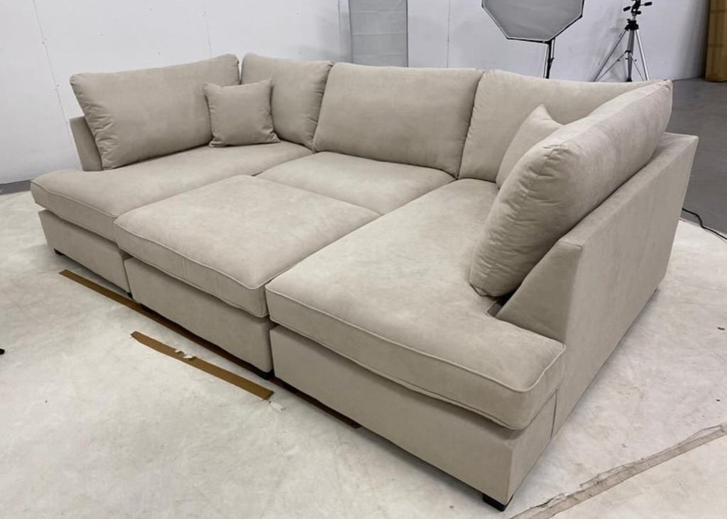Carnaby Small U-Shape Sofa with Footstool – Sand Naples Fabric