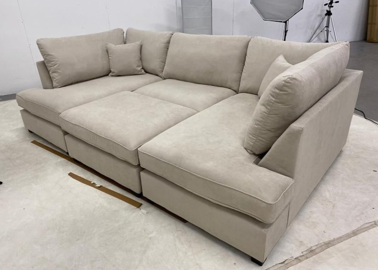Carnaby Small U-Shape Sofa with Footstool – Sand Naples Fabric
