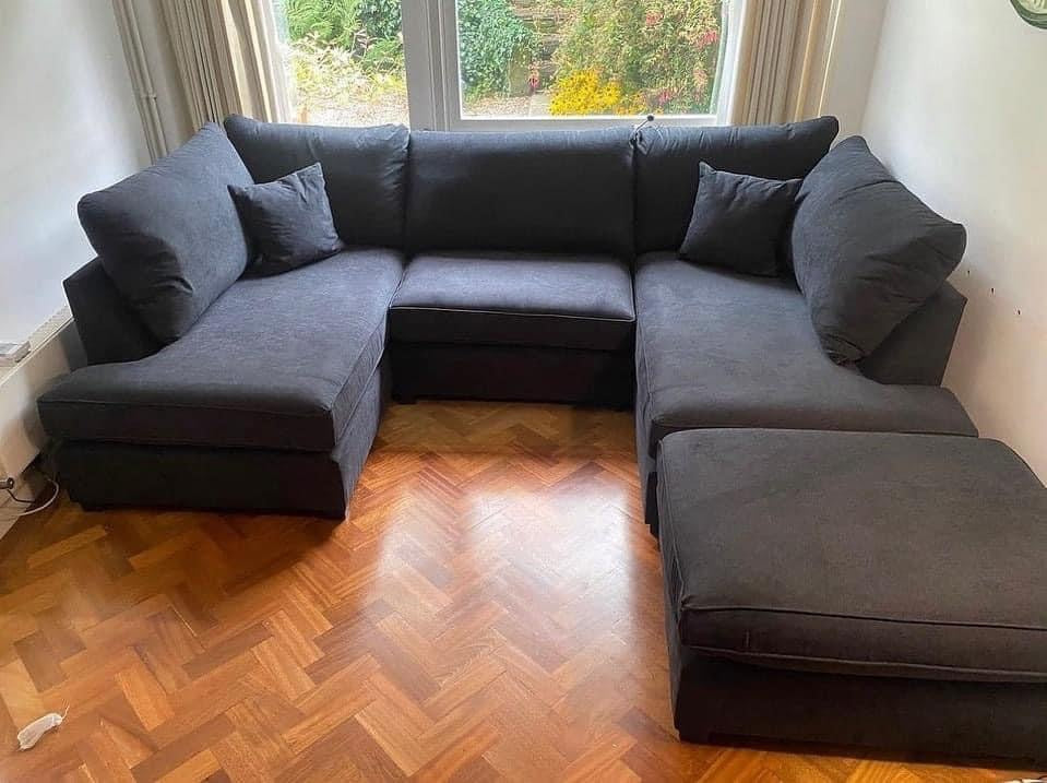 Carnaby Cinema U-Shape Sofa with Footstool – Black