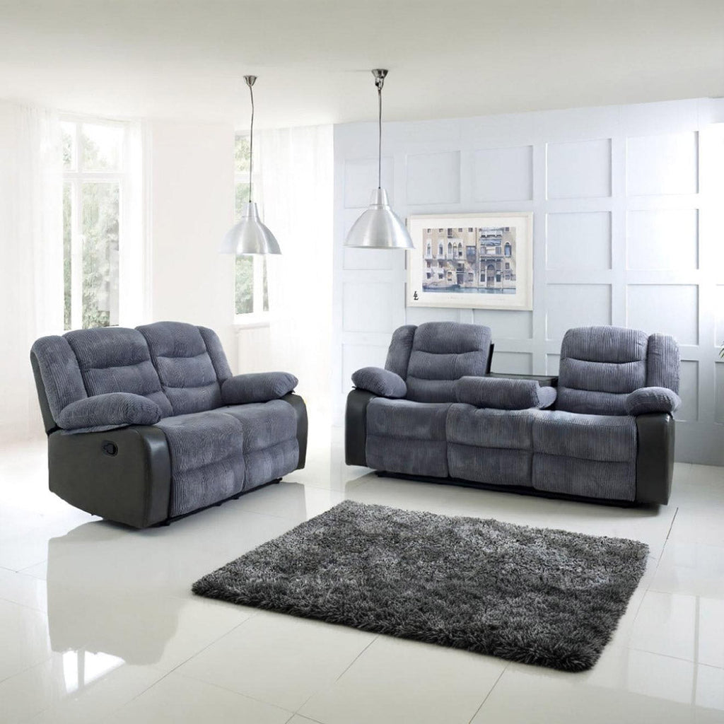 Rio Grey Cord Fabric Recliner Sofa Set – 3+2 Seater