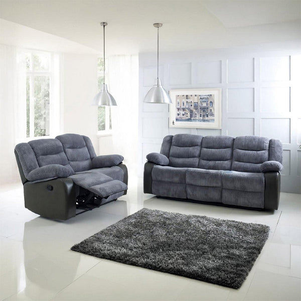 Rio Grey Cord Fabric Recliner Sofa Set – 3+2 Seater