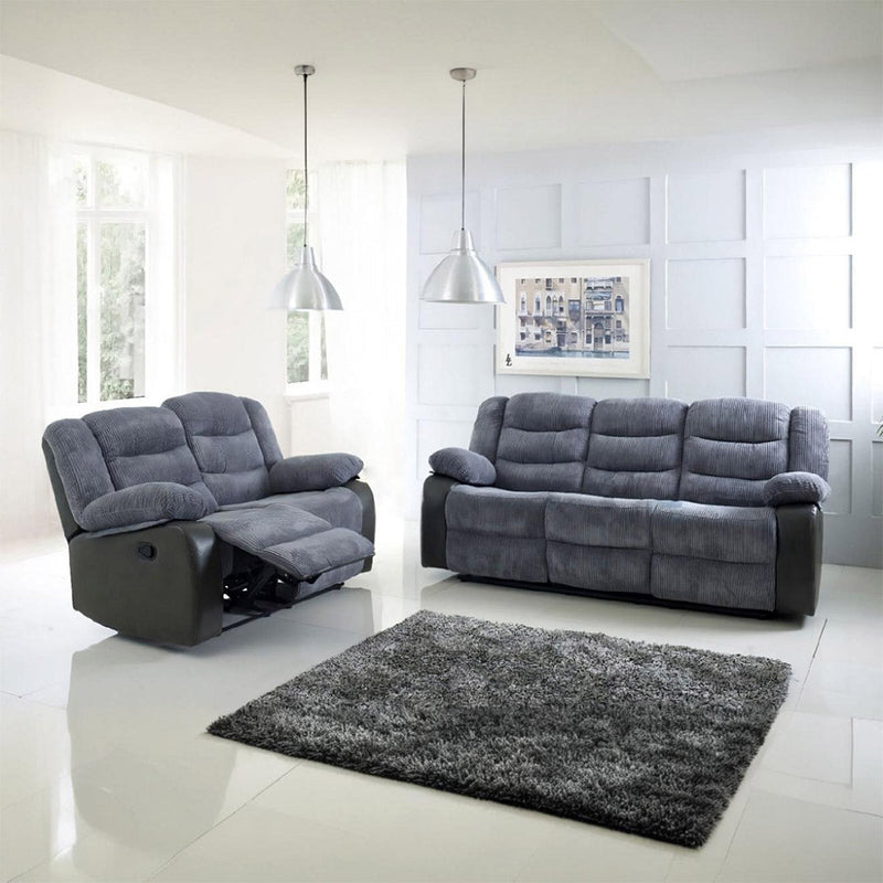 Rio Grey Cord Fabric Recliner Sofa Set – 3+2 Seater