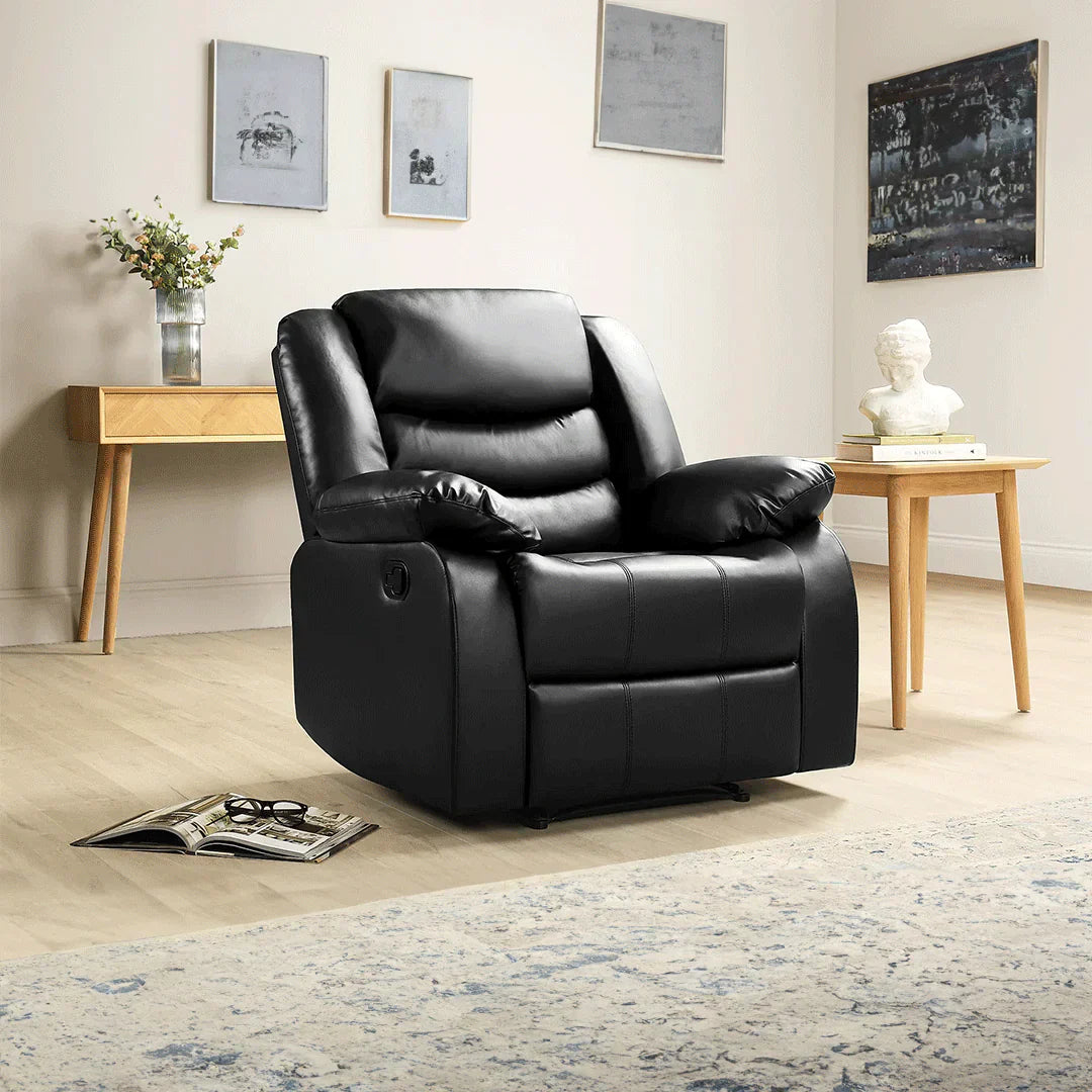 Roma Leather Recliner Sofa Arm Chair (Black/Grey/Brown)