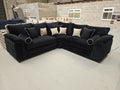 Zara Chesterfield Corner Sofa -  Black Plush Fabric