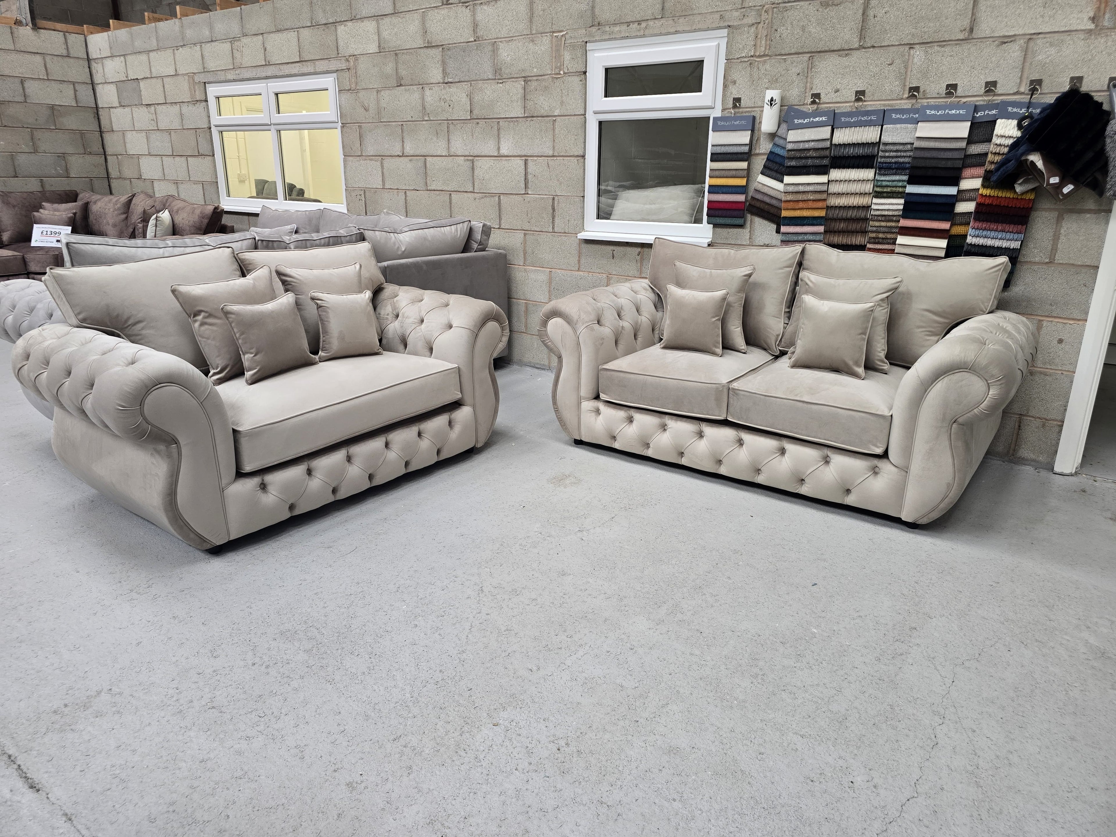 Rio Chesterfield 3+2 Sofa Set – Coffee Plush Fabric