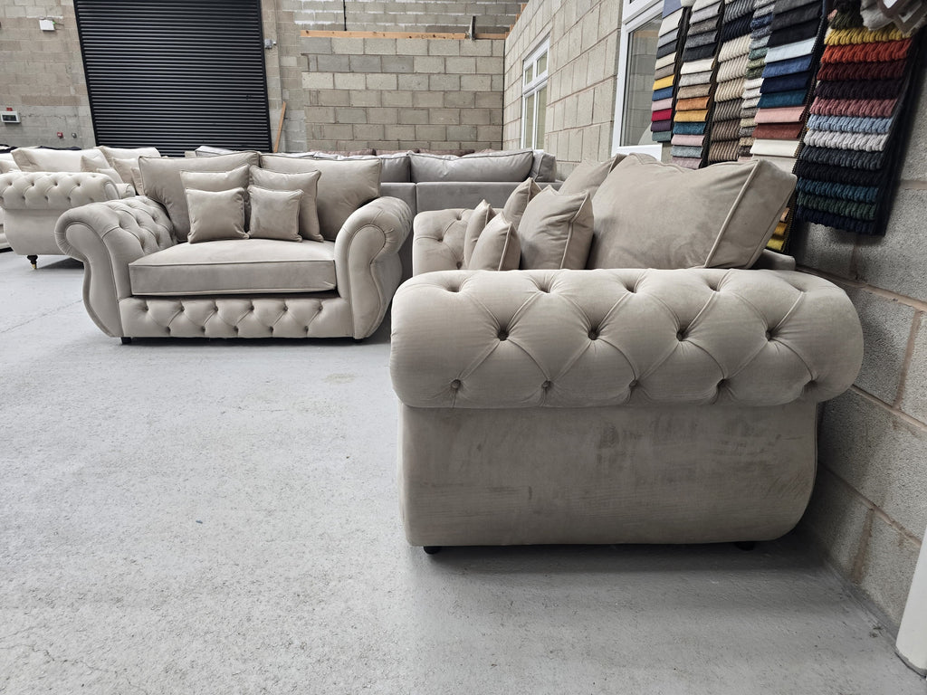 Rio Chesterfield 3+2 Sofa Set – Coffee Plush Fabric