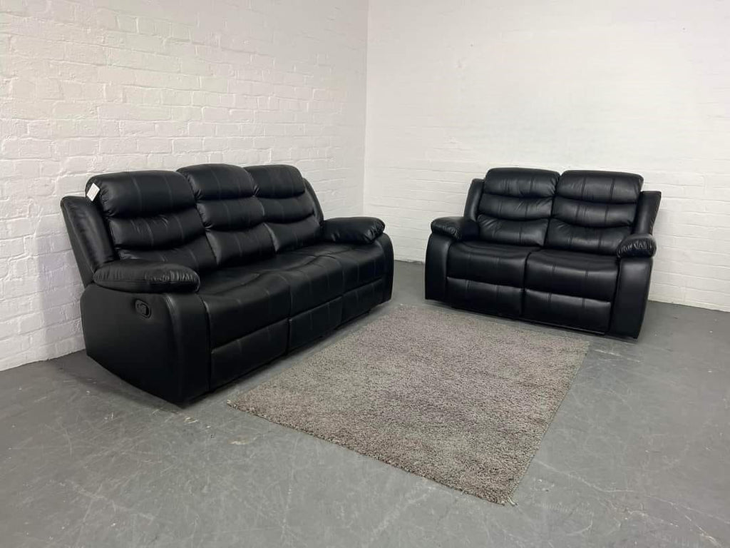 Roma 3+2 Leather Recliner Sofa Set – Black