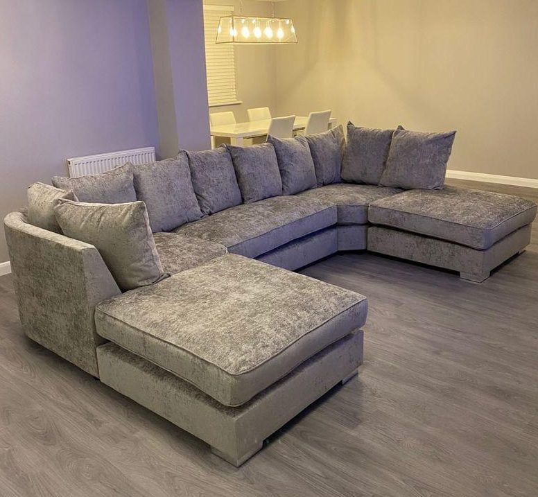 Bishop U-Shape Corner Sofa – Grey Chenille Fabric