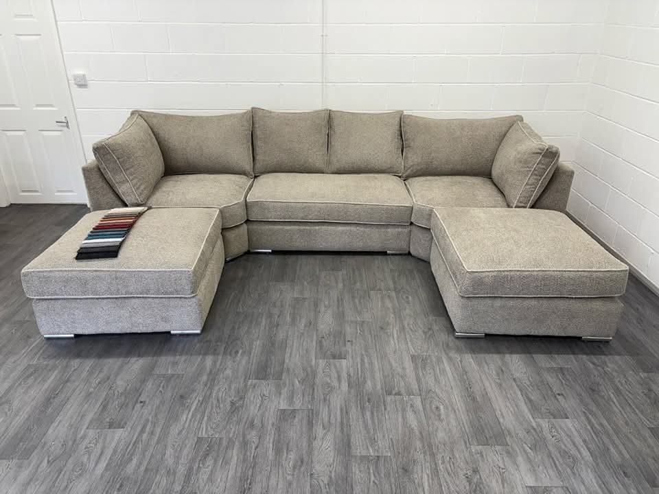 New Teddy Bear Fabric U-Shaped Sofa in Mink